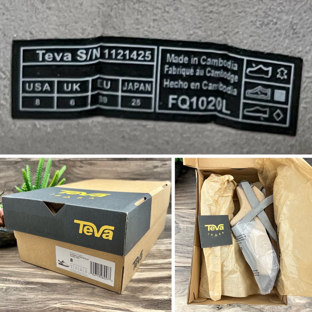 NIB Teva Mahonia 3-Point Slingback Wedge Thong Sandal Metallic Gray Leather 8 39 - Picture 11 of 12